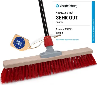 Produktbild von Novaliv Straßenbesen mit Stiel draußen 50 cm Elaston Borsten Ideal als Besen draußen Gartenbesen mit Stiel harte borsten Terassenbesen Hofbesen Stallbesen Kehrbesen Industriebesen Outdoor broom