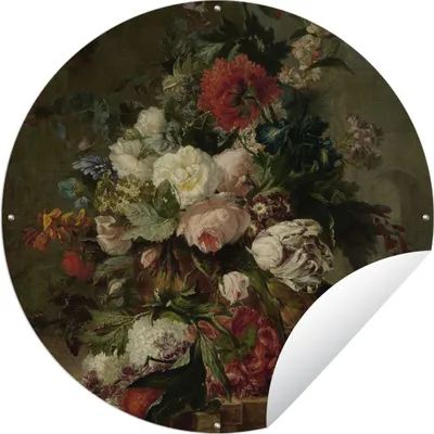 Produktbild von MuchoWow® Gartenposter Outdoor-Poster Rund Stilleben mit Blumen - Gemälde von Harmanus Uppink Ø 150 cm Gartendeko Rundes Poster draußen
