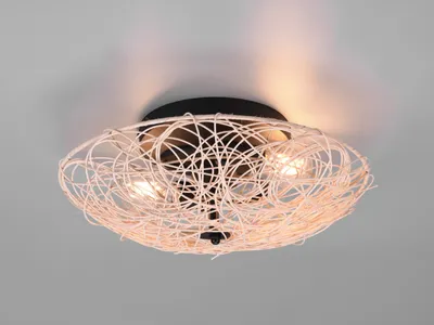 Produktbild von Deckenleuchte LOVIS Boho Rattangeflecht Schwarz Ø 35cm H 14cm dimmbar 2-flammig