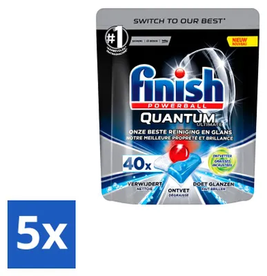 Produktbild von 5 x Finish Powerball Quantum Ultimate Geschirrspültabs - Entfetter - 40 Tabs - Vorteilspackung - 5 Stücke