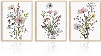 Image de Ibenzoa® : Lot de 3 tableaux botaniques sur toile – Motifs floraux, dimensions 30 x 40 cm, impressions sur toile sans cadre, décoration murale intemporelle