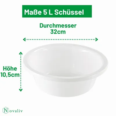 Produktbild von Novaliv 3x Spülschüssel Rund 5L, D32 cm, Weiß, BPA-frei & Spülmaschinenfest – Ideal für Küche und Camping, Rundschüssel, Runde Plastikschüssel, Waschschüssel, Kunststoffschüssel, Plastic bowl