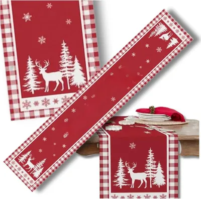 Produktbild von EDIBAZZAR | Rote Tischdecke als Tischläufer für Weihnachten