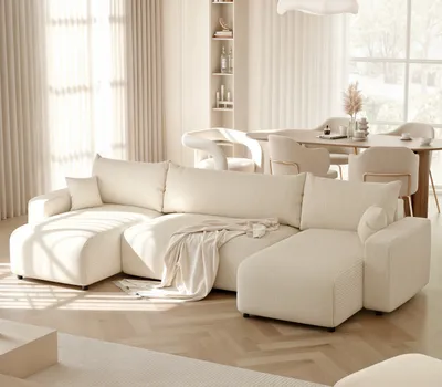 Produktbild von Ecksofa PIANO U mit Schlaffunktion und Stauraum in U-Form Wohnzimmer Sofa mit Bettkasten Couch Baltimore Sand Beige