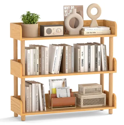 Produktbild von COSTWAY Bücherregal mit 3 Ebene, freistehendes Standregal mit Holzrahmen & Oberkante, Holzregal Lagerregal, Aufbewahrungsregal, 80 x 24 x 74 cm