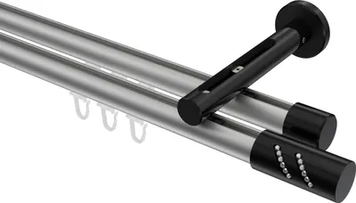 Produktbild von Interdeco Innenlaufstange / Gardinenstange mit Innenlauf Silbergrau / Schwarz, Typ Siteno Zoena (Glitzerzylinder), 20 mm Ø 2-läufig, 100 cm