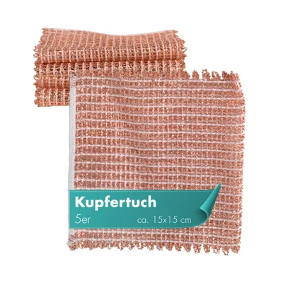 Produktbild von Kupfertuch 5er Set 15 x 15 cm, kratzfrei für Edelstahl und Glaskeramikkochfeld