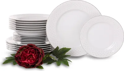 Obrázek produktu pro Jídelní servis Konsimo pro 6 osob (18 dílů) "AMELIA CARMEN", bílá, porcelán, elegantní, 19 cm / 26 cm / 23 cm