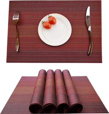 Produktbild von Platzsets (4er Set), Rutschfest Abwaschbar Tischsets,PVC Abgrifffeste Hitzebeständig Platzdeckchen,Schmutzabweisend und Waschbare,Platz-Matten für küche Speisetisch(Rot)