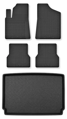 Image de Tapis en caoutchouc + bac de coffre pour Opel Corsa F 2019- (coffre standard) – 5 pièces, noirs, semi-universel, adapté
