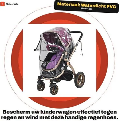 Obrázek produktu pro Voděodolný pláštěnka na kočárek – univerzální – PVC, průhledný – odolný vůči povětrnostním vlivům – ochrana proti dešti/větru – rozměry 55x75x40 cm – pláštěnka na kočárek