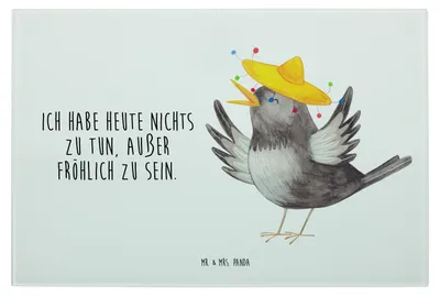 Produktbild von Mr. & Mrs. Panda Schneidebrett Glas Rabe Sombrero - Weiß - Geschenk, Spruch Positiv, Glasbrettchen, schneidbrett, Vogel, Schneideplatte, Lustige Sprüche, Glück, Elster