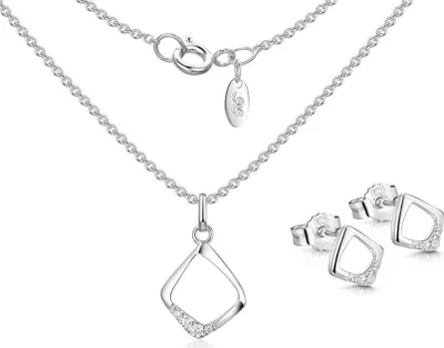 Produktbild von SILBERKETTEN STORE Schmuckset 3tlg. - Kette mit Ohrstecker, eckig  SJR 2046 - 925 Silber - 42cm