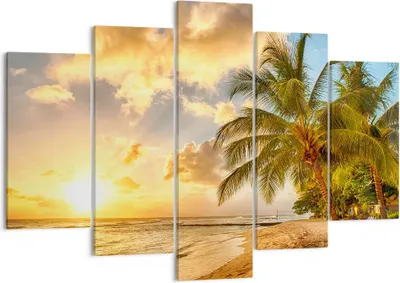 Produktbild von Bild auf Leinwand - Leinwandbild - Strand Meer Palme - 150x100cm - Wand Bild - Wanddeko - Leinwanddruck - Bilder - Kunstdruck - Wanddekoration - Leinwand bilder - Wandkunst - EA150x100-3606