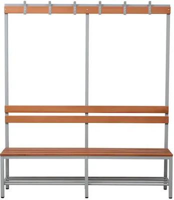 Produktbild von Sitzbank Seal | Freistehend | Rückenlehne | Hakenleiste, Schuhrost | HxBxT 40x200x40 cm | Holz