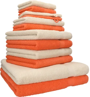 Produktbild von Betz 12-tlg. Handtuch-Set PREMIUM 2 Duschtücher 4 Handtücher 2 Gästetücher 2 Seiftücher 2 Waschhandschuhe  Farbe: blutorange / sand