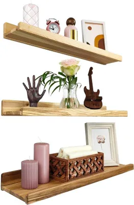 Image de Étagères murales avec des planches en bois en forme de coin, des planches en bois rustiques, des étagères pour livres d'enfants, des étagères pour tableaux et photos pour la chambre à coucher, le salon, la salle de bains, la cuisine et le bureau (60 cm, bien sûr)