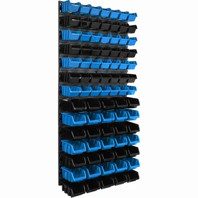 Obrázok produktu pre Nástenný panel na náradie 57,6 x 117 cm s 84  ks. Krabice závesný Modré a Čierne Stohovatelné Boxy