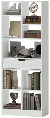 Productafbeelding van Boekenkast - Wandrek - Opbergkast - Vakkenkast - Kastenrek - Wit - 9 Vakken Met Lade - Kantelbeveiliging