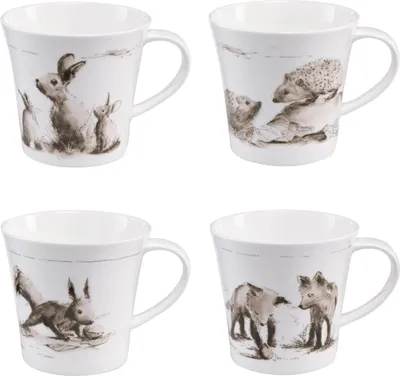 Produktbild von 4er Set Peter Schnellhardt Becher, Tassen Waldtiere für 350ml Porzellan Goebel