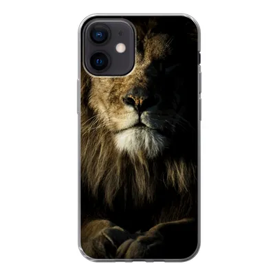 Produktbild von MuchoWow® Handyhülle Schutzhülle Hülle für iPhone 12 Löwe - Licht - Schwarz Silikon Softcase Handy Hülle - Schutzhülle