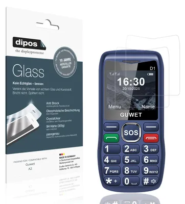 Produktbild von 2x Schutzfolie für Guwet A2 - Anti-Shock 9H Folie dipos Glass Kunststoffglas