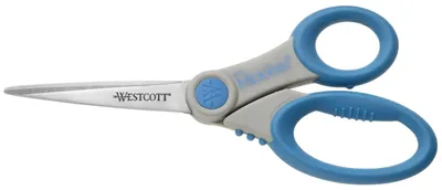 Produktbild von WESTCOTT E-30781 00 Schere Microban® Softgrip, rostfrei, asymmetrisch, grau/blau, 21 cm