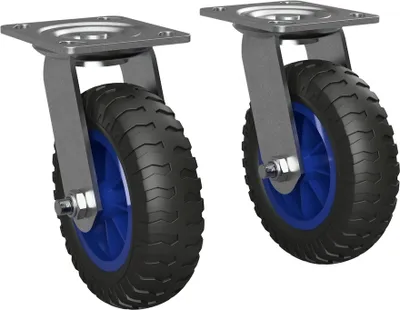 Immagine prodotto di 2 x Ruota girevole con rotella inPoliuretanoØ 160 mm cuscinetto a strisciamento rullo di trasporto a prova di foratura, nero/blu