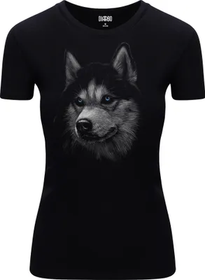 Produktbild von Diarbo Damen T-Shirt mit Tierliebhaber Druck Husky Kopf Schwarz Gr.L