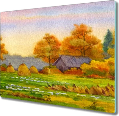 Produktbild von Coloray Kochplattenabdeckung Herdabdeckplatte 60x52 cm Hackbrett Schneidebrett Küchenbrett - Gemälde Herbst Dorf