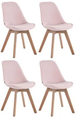 Produktbild von CLP 4er Set Besucherstühle Borneo Samt mit Polsterung pink Gestell Farbe natur