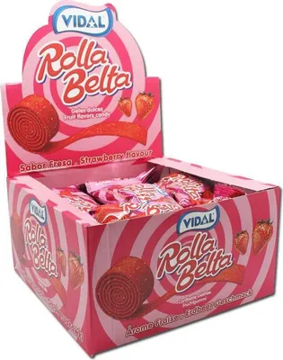 Produktbild von Display Komplett Rolla Belta rote Fruchtgummirolle Erdbeergeschmack 19 g