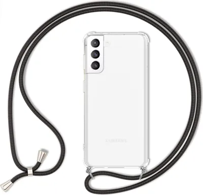 Produktbild von NALIA Handyhülle mit Kette für Samsung Galaxy S21 FE, Transparente Schutzhülle & Handy-Schnur zum Umhängen, Robust Vergilbungsfrei Klar Schwarz
