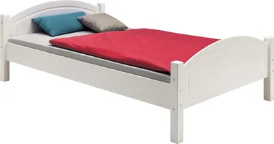 Produktbild von Massivholzbett FLIMS aus massiver Kiefer in weiß, stabiles Bett in 100 x 200 cm, schönes Bettgestell mit Fuß- und Kopfteil