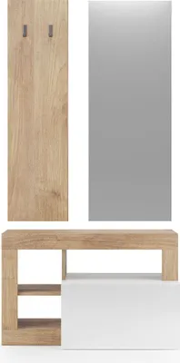 Produktbild von Moderner Dielen-Set mit Schuhschrank, Garderobe und Spiegel Claire - Eiche