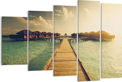 Produktbild von Bild auf Leinwand - Leinwandbild - 5 Teile - Malediven Ferienhäuser Wasser - 150x100cm - Wand Bild - Wanddeko - Wandbilder - Leinwanddruck - Bilder - Wanddekoration - Leinwand bilder - EG150x100-4951