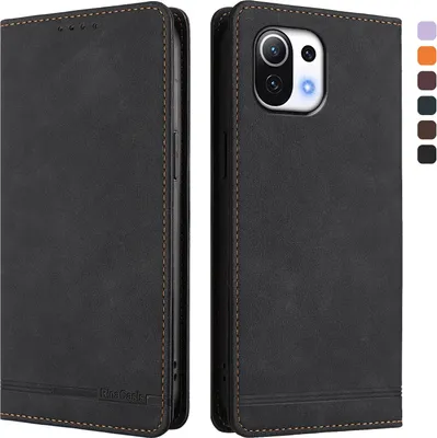 Immagine prodotto di Custodia per Xiaomi Mi 11 Lite, retro custodia in Finto cuoio flip con supporto e slot per schede Nero