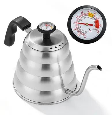 Zwanenhals-Wasserkocher 1 l, Edelstahl, mit Thermometer