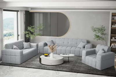 Produktbild von Sofaset Designersofa NANCY 3-2-1 in Stoff Neve Hellgrau