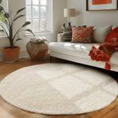Zdjęcie produktu dla Dywan do salonu z wysokim włosiem, jednokolorowy design, długie runo, shaggy, nowoczesny i puszysty, Rozmiar: 120 cm Okrągły, Kolor: Kremowy