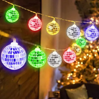 Discoball-Lichterkette, 10 LEDs, 150 cm, silber, batteriebetrieben