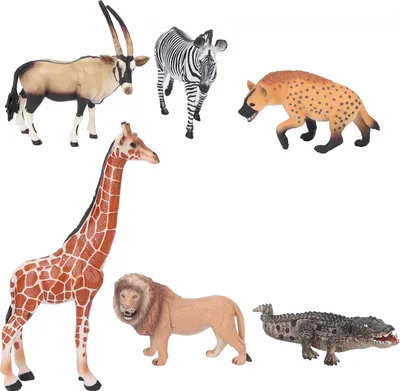 Produktbild von 6-teiliges Tierspielzeug-Set, Simulation, lebendiger Wilddschungel, Zoo, Kunststofffiguren, Ornamente
