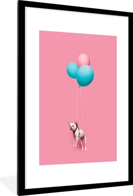 Produktbild von MuchoWow® MuchoWow® Gerahmtes Poster Französische Bulldogge auf drei Luftballons 60x90 cm - Poster mit zchwarzem Bilderrahmen - Dekoration - Wandposter Wohnzimmer - Hochwertig