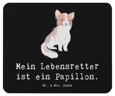 Produktbild von Mr. & Mrs. Panda Mouse Pad Papillon Lebensretter - Schwarz - Geschenk, laptop mauspad, Mousepad, pc, Kontinentaler Zwergspaniel