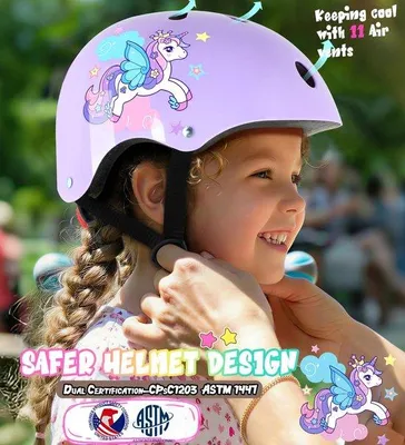 Obrázek produktu pro Dětská helma Einhoorn, helma pro děti, vhodná pro dívky i chlapce, helma na skateboarding, nastavitelná cyklistická helma s ochranou kolen