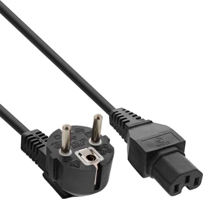 Zdjęcie produktu dla InLine® 16810D Kabel sieciowy, kątowy styk uziemiający do wtyczki gorącego urządzenia C15 prosty, czarny, 2 m
