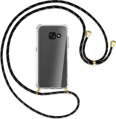 Produktbild von Handykette Backcover-Schutzhülle mit Band (Metall goldfarben) für Samsung Galaxy A3 2017 - schwarz/gold