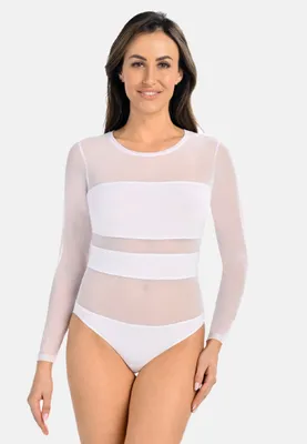 Immagine prodotto di Body Teyli a maniche lunghe in rete per donna Stripy Female 2405 bianco M