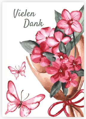 Produktbild von Hübsche Dankeskarte mit Aquarell Blumenstrauß und Schmetterlingen: Vielen Dank