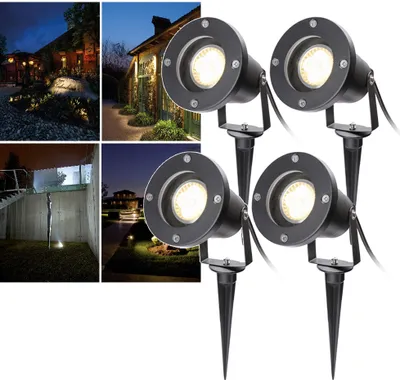 Zdjęcie produktu dla Lampa ogrodowa Peviasot LED, reflektor ogrodowy, ciepła biel, zestaw 4 szt., oświetlenie ogrodowe LED, IP65, 4 W, GU10, z kołkiem do wbijania w ziemię, wtyczka, do użytku na zewnątrz, na trawniku, do ogrodu, na trawniku